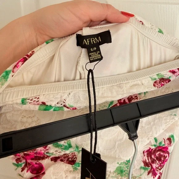 AFRM Marlo Crochet Lace Maxi Dress Pink And White Floral Size S - Picture 11 of 12